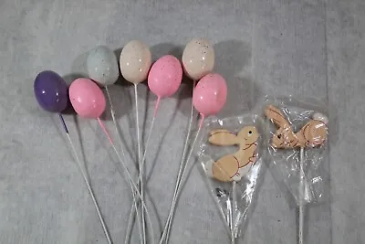 NoS Vintage Lot Of 9 Easter Eggs/Rabbits Plastic/Wood Floral Picks • $15.50