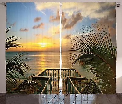 Ocean Curtains Mediterranean Horizon Seascape From Wooden Terrace Balcony Fence • $68.99