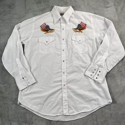 Ely Cattleman Button Down Shirt Men's Large Pearl Snap Eagle Flag Embroidered • $19.99