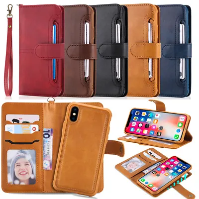 Genuine Matte PU Leather Magnetic 2in1 Wallet Purse Case For IPhone X Samsung S9 • £13.19