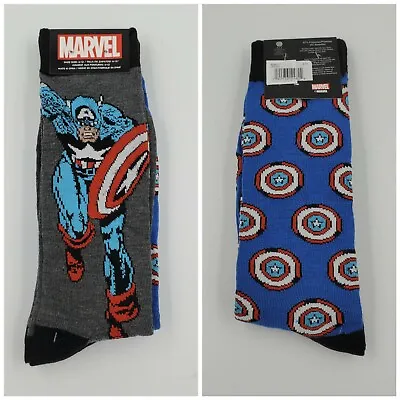 2 Pair Marvel Captain America Crew Socks Adult Shoe Size 6-12 Comics L3 MPO • $9.29