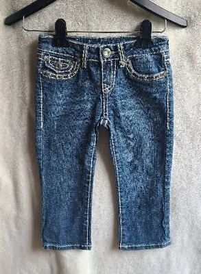 LA Idol Girls Denim Blue Jeans Size 8 Kids Childs Clothing Blingy Rhinestones  • $11.99