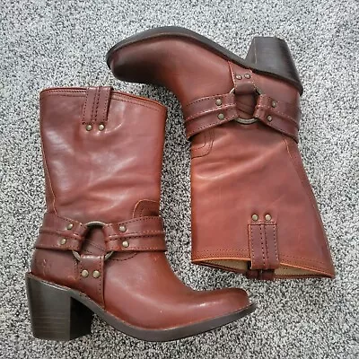 Frye Carmen Harness Cognac  Brown Leather Short Boots Size 5 1/2 • $85