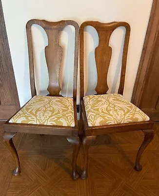  Queen Anne Dining Chairs Matching Pair Reupholstered In Clarke & Clarke Cloth • £65