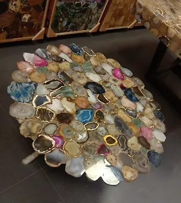 Round Marble Coffee Table Top Multicolor Agate Epoxy Art Hallway Corner Table • $295.80