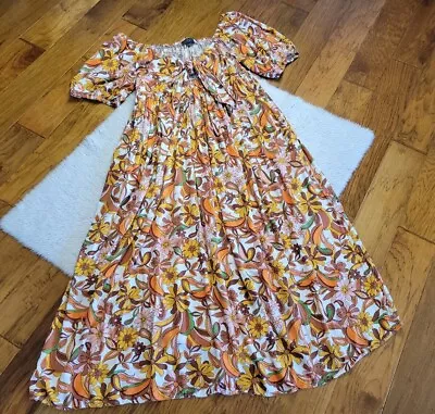 Eloquii Isabella Tie-Front Maxi Dress Floral Retro Granny Rayon Plus Size 18 • $29.99
