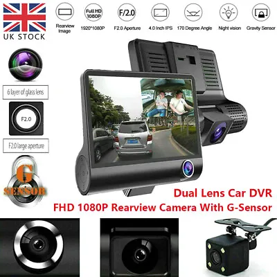 1080P Car DVR 4  Dual Lens Dash Cam Front+Rear Video Recorder Camera G-sensor UK • £22.99