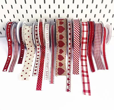 £2.25 • Buy Valentine Ribbon Craft Gift Wrap Hearts Red White 38mm 16mm Love Stripe Spot