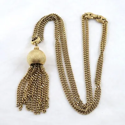 Vintage Monet Tassel Pendant Necklace Double Chain Gold Tone 23.5  • $50