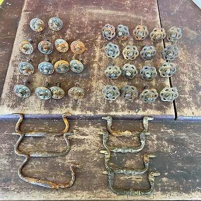 Vintage Antique Brass Drawer Bail Pulls Handles Eye Bolts Parts Lot • $29.99