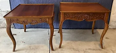 $690 • Buy Vintage Pair Of Italian Hand Carved Walnut French Louis XVI Side Tables (two)