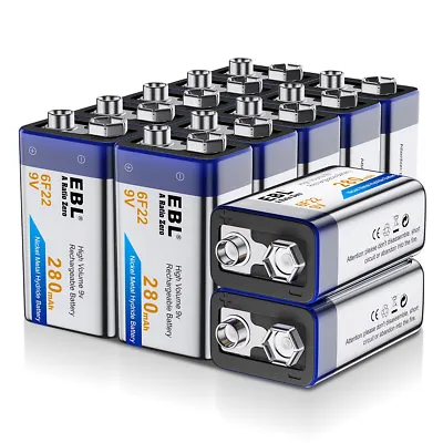 EBL 6F22 9V Battery Block 9 Volt Lithium Li-Ion Rechargeable Batteries Lot • $86.99