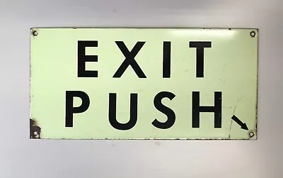 RARE!  EXIT PUSH   Porcelain Sign   NYC SUBWAY 🔥GLOWS IN THE DARK🔥 VERY COOL! • $450