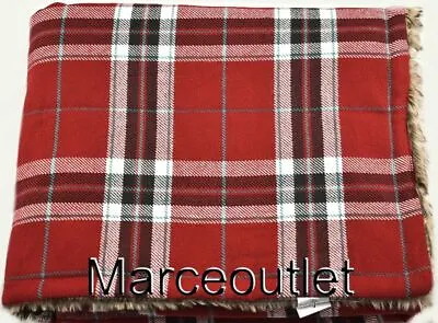 Martha Stewart Collection Flannel Faux Fur Throw 50  X 60  Plaid Red • $10.50