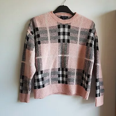 Ladies Jumper Size S/8/10 Pink Gingham Check Patterned Jumper • £0.99