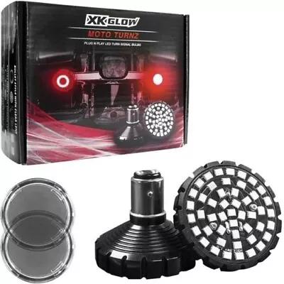 Flat Style MotoTurnz Motorcycle Rear LED Turn Signal Bulbs 1157 Red With Smoked  • $74.99