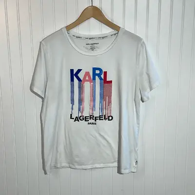 Karl Lagerfeld Karl Paris Graphic T-Shirt Women’s XLarge White Rainbow Drip • $22