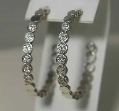 John Hardy 925 Silver DOT Diamond Medium/Large Hoop Stud Earrings List $1595.00 • $679.15