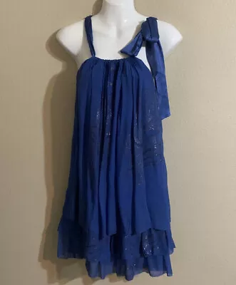 Nicole Miller Collection Blue Tiered Silk Halter Dress M • $29.99