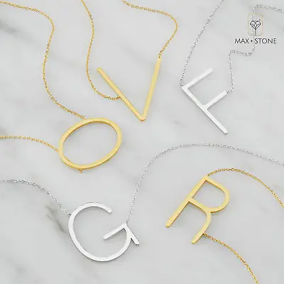 10k White Or Yellow Gold Large Sideways Letter Initial Pendant Necklace • $140