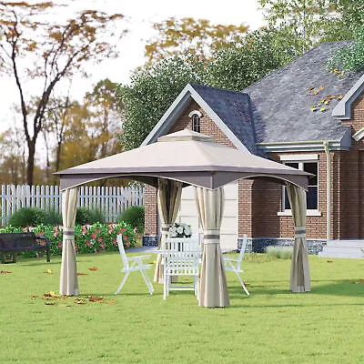 10' X 10' Outdoor Patio 2-Tier Roof Gazebo Canopy Steel Frame W/ Mesh Sidewalls • £209.99