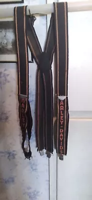 Vintage Harley Davidson Suspenders Black Orange Script Logo Cross Back • $30