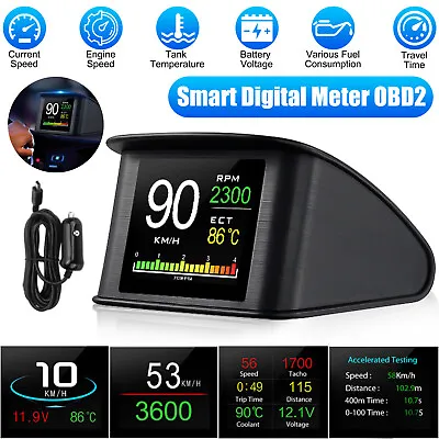 Car Digital OBD2 HUD Speedometer Head Up Display LCD Screen RPM Alarm Universal • $28.98