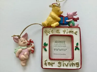 Vintage WTP Pooh Christmas PHOTO FRAME A Time For Giving + Piglet Ornament Lot • $15