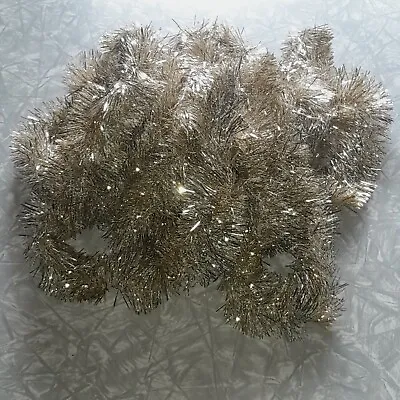 Vintage Frosted Gold White Christmas Tinsel Garland 14 Ft Three Pieces  • $8