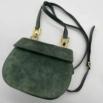 Salvatore Ferragamo Suede Leather Shoulder Bag Green Gancini Genuine Japan • $244.98