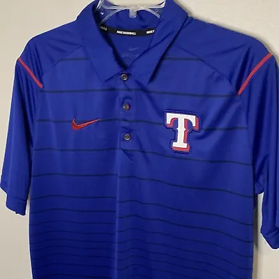 Texas Rangers Shirt Mens Medium Blue Polo Nike Swoosh Logo MLB Baseball Dri-Fit • $24.99