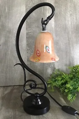 Lamp Wrought Iron Style Black Metal Base With S Design & Millefiori Shade NICE • $14