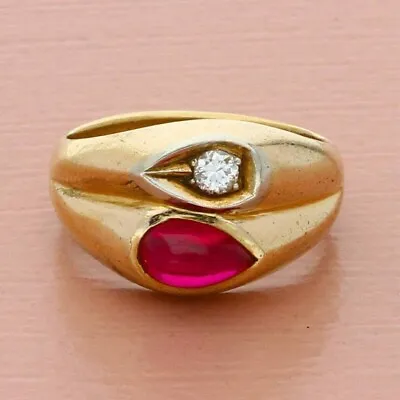 3Ct Vintage 14k Yellow Gold Finish Wedding Men's Ring Round Lab Created Ruby • $94.04