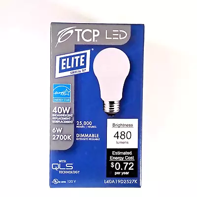 NEW TCP 6 Watt (40W Equal) A19 2700K 480L Dimmable LED Light Bulb L40A19D2527K • $4.99