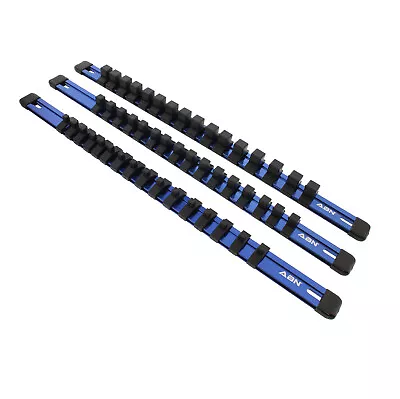 ABN Blue Aluminum SAE Socket Holder Rail & Clip 3-Piece Set 1/4  3/8” 1/2  Inch • $28.99