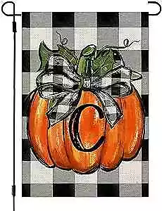  Fall Thanksgiving Pumpkin Monogram Letter Garden Flag 12x18 Inch 12 X18  C • $18.21