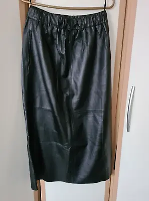 Massimo Dutti Black Nappa Leather Maxi Skirt M • £95