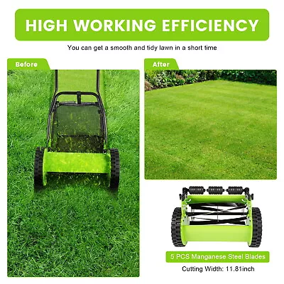 5-Blade Wheeled Lawn Mower Manual Reel Push Walk Behind Dual Adjustable Height • $75