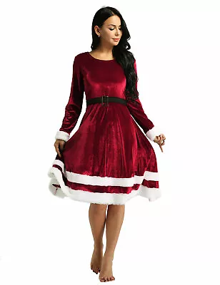 Women's Mrs Claus Santa Christmas Cosplay Costumes Long Dress With Hooded Cloak • $22.61