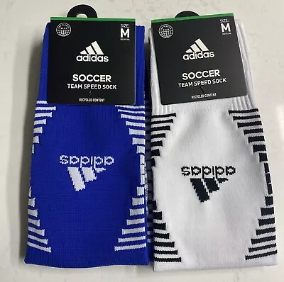 Brand New Adidas Soccer Team Speed Sock Size Medium White Blue Aeroready • $11.97