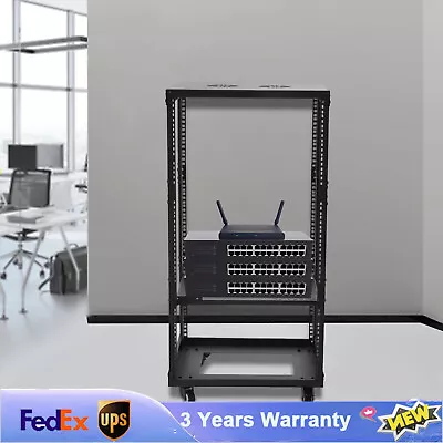 18U 4 Post Open Frame Network Server Rack Holder On Caters Adjustable 0-31.5  • $147