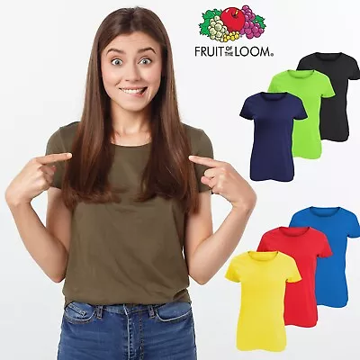 £4.99 • Buy Ladies Plain T-Shirts Womens Fruit Of The Loom Coloured Cotton Fitted Tee Shirts