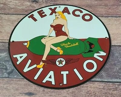 Vintage Texaco Gasoline Porcelain Military Service Bombshell Airplane Gas Sign • $122