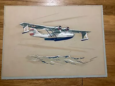 Original Vintage Painting Amphibious Airplane  By Lucien Cavé Signed 22.5 X 16  • $45