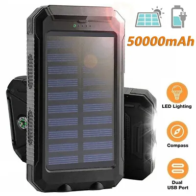 $36.95 • Buy 50000mAh Solar Charger Waterproof Power Bank External Backup Battery W/Compass
