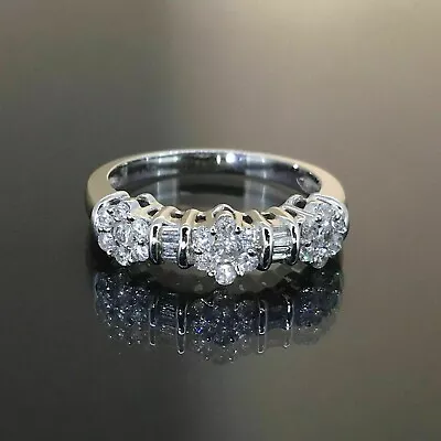 Estate Lab Created 2 Ct Diamond Flower Cluster Band Ring 14k White Gold Plated • $119.99