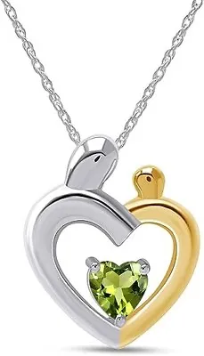 Two Tone Mom & Child Pendant 18  Necklace Simulated Peridot 925 Sterling Silver • $53.58