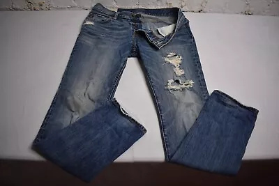 Abercrombie & Fitch Button Fly Distressed Skinny Slim Blue Jeans Size 33x32 • $17.50