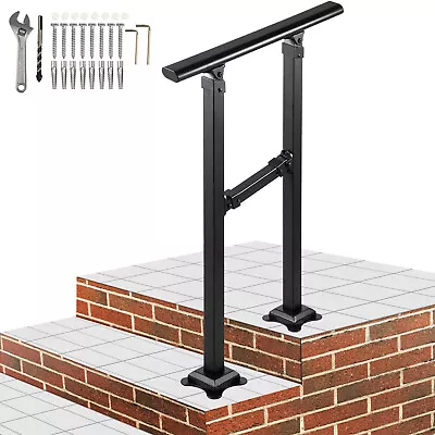 VEVOR Iron Handrail Stair Railing Hand Rail Kit Fit For 0-2 Step Outdoor Black • $55.99