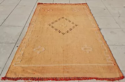 Authentic Hand Knotted Vintage Morocco Sumouk Kilim Silk Area Rug 4.7 X 3.0 Ft • $22.50